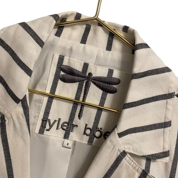 Tyler Boe Ruched Sleeve Linen Cotton Blend Single Button Blazer Navy White Sz 4 - Picture 3 of 7